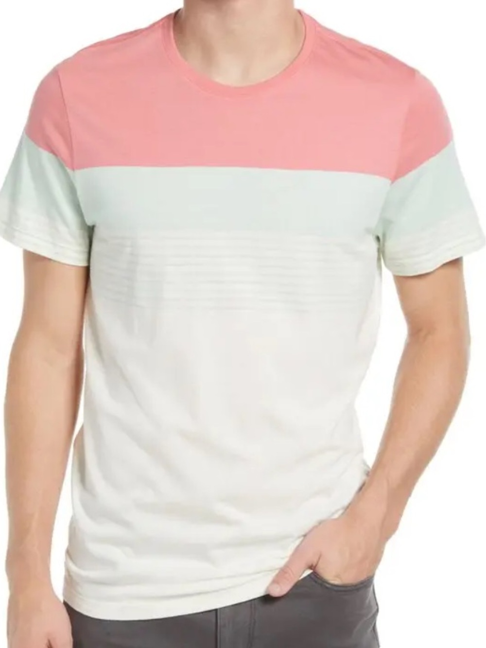 Marine Layer Colorblock Crewneck Tee in Peach, Aqua & Cream - XL